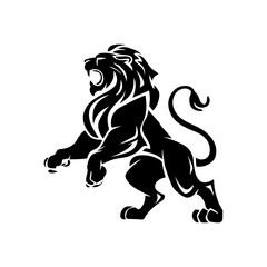 Royal heraldic lions. Black silhouette of a rampant lion and griffins for logo or coat of arms. Premium wild animal crest symbols