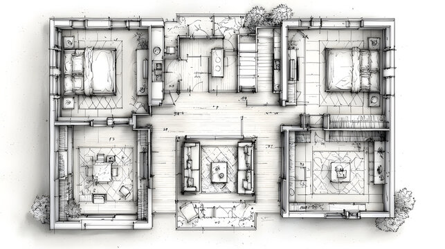 Dessin d'une maison d'architecte avec plan