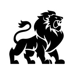 Royal heraldic lions. Black silhouette of a rampant lion and griffins for logo or coat of arms. Premium wild animal crest symbols