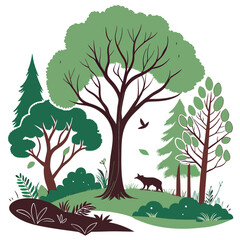 Woodland scene with fox and trees forest nature