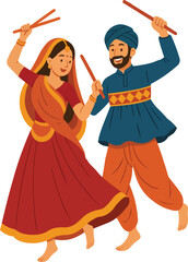 Garba Dance Couple Illustration Traditional Dandiya Raas Clipart for Navratri Festival