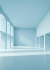 Fototapeta premium A minimalist light blue background with soft gradients providing copy space Empty room interior design architecture blank design room striking structures clean lines geometric shapes dramatic 