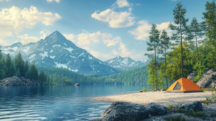 photorealistic. Bright image. Professional photo, 8k, amazing quality, stunning view . A vibrant American scene, featuring beautiful mountains 