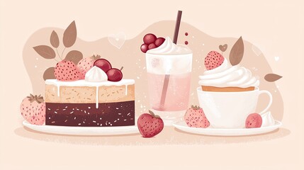 profilbild fÃ¼r instagram, illustration style, Bilder von essen und trinken wie kaffee croassaint Kuchen, Farben beige rosa in der Mitte Text: saaras.baakery