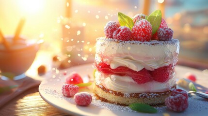 realistic sunny scene photo of desserts time close up