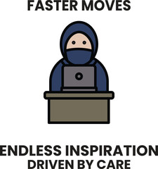 A man wearing a blue hoodie is sitting at a desk with a laptop