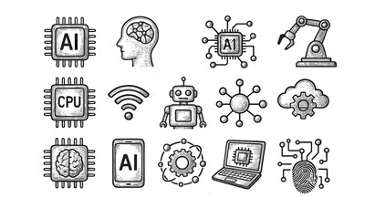 AI and Technology Icon Set Colection