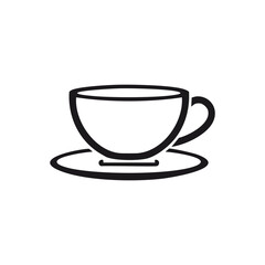 Black and white line art of a coffee cup and saucer drinkware beverage