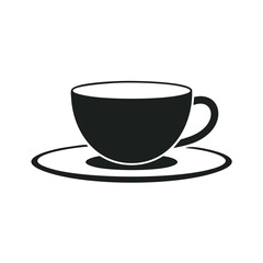 Black coffee cup and saucer icon white