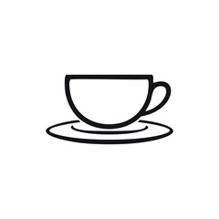 Black coffee cup and saucer outline white