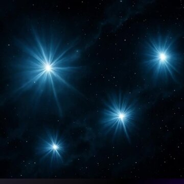Bright Blue Stars Glow Intensely Against Dark Space Background.