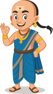 Chanakya Cartoon Character Illustration Cute Ancient Indian Monk Vector 