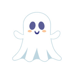 Cute friendly white ghost with big eyes and blush cartoon