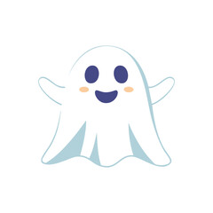 Cute happy ghost with blue eyes and blush smiling friendly