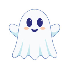 Cute happy white ghost with blue eyes and blush vector