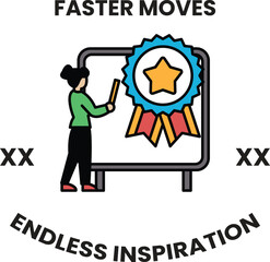 A woman is drawing on a white board with a star and a ribbon