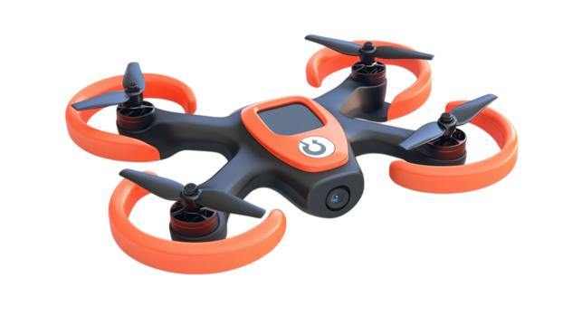 • A compact, foldable drone with an intuitive remote control, isolated on white background in HD 