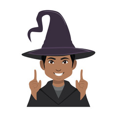 Person wearing purple wizard hat and black robe vector