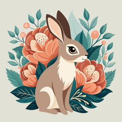 Graceful bunny and floral elements create a charming spring graphic, perfect for design projects featuring nature, Easter, or a touch of whimsical charm.