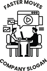 A man and a woman are sitting at a table with a laptop in front of them