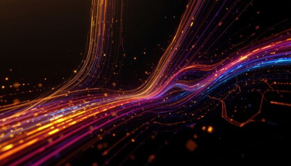 create an abstract image with multicolored lines on a black background using puter generated imagery