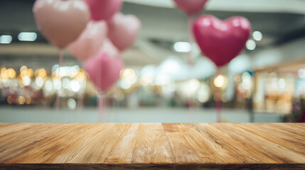 Wooden table with romantic decor and blurred National Defense Transportation Day interior background