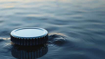 Bottle Cap Mockup on Reflective Water Surface
