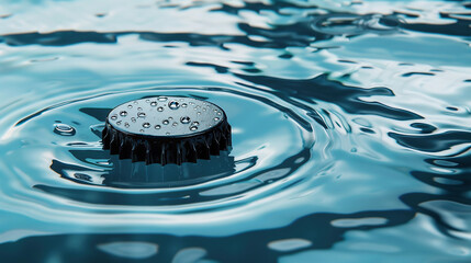 Bottle Cap Mockup on Reflective Water Surface