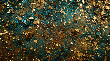 Golden Dust Particles on Black Paper Texture
