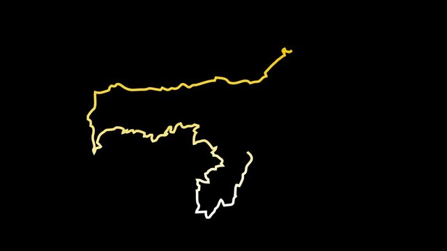 2D Map of Assam in gradient outline with boundary line animation
