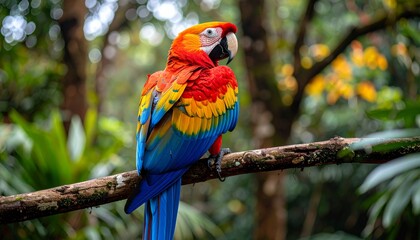 Obraz premium Colorful Parrot Perched on Tree Branch 