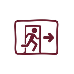 Evacuation sign with running figure and arrow pointing right  