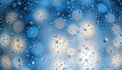 Fototapeta premium create an abstract image featuring a blurred background of water droplets on glass under a blue light photo, the subject should be positioned at the bottom