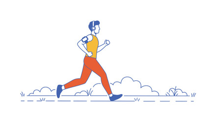 Morning Jogger Running in Park &ndash; Outline with Color Fill Vector