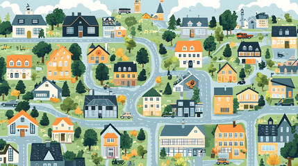 Great city map creator.Seamless pattern map and Houses, infrastructure, industrial, transport, village and countryside set