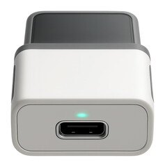 Smartphone-compatible vehicle tracking module with USB-C port and minimalistic white design