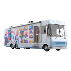 Interactive mobile game truck for Youth Innovation Week isolated on transparent background