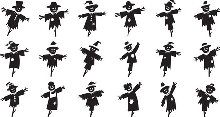 Set of vector black silhouettes illustration halloween of people