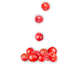 pink peppercorns falling on transparent background