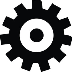 A simple black gear icon with a white inner circle and a smaller black circle in the center against a white background