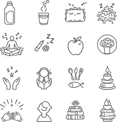 Mindful Living Icon Pack – Minimalist Black & White Vectors of Wellness, Sleep, Food, and Calm Rituals