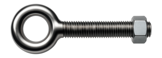 Fully threaded bolt with an eye head, used for lifting and rigging applications.