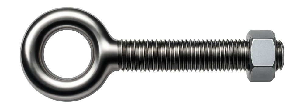 Fully threaded bolt with an eye head, used for lifting and rigging applications.