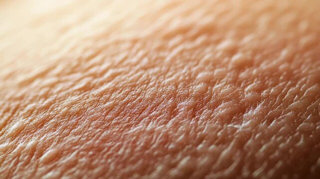 Close up of human skin texture with natural wrinkles, pores, and warm tones showing detailed surface and organic life, highlighting natural skin detail and soft warm lighting effects
