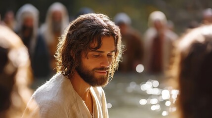 John the Baptist performing the baptism of Jesus, a significant biblical event.