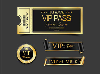 VIP Pass Ticket  Luxury Black and Gold Cinema Style Invitation or Event Access Badge