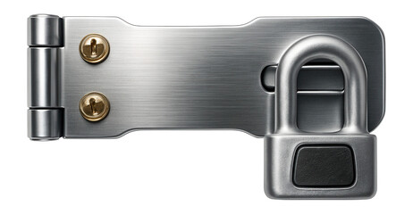 Hasp latch with a padlock eye, for securing storage sheds.