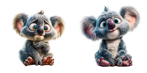 Fototapeta premium Two cartoon koalas displaying different emotions, one sad and the other one happy