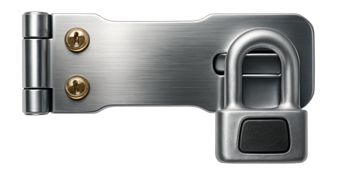 Hasp latch with a padlock eye, for securing storage sheds.