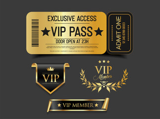 VIP Pass Ticket  Luxury Black and Gold Cinema Style Invitation or Event Access Badge
